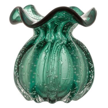 Imagem de Vaso De Vidro Murano Flor Plantas Arranjos Verde Esmeralda Trouxinha 10x11cm Lemis