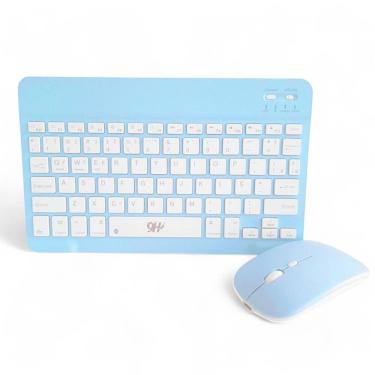 Imagem de Kit Teclado E Mouse Sem Fio A6732 Azul Ultra Fino