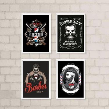 Imagem de Kit 4 Quadros Decorativos Barbearia 24x18cm - Moldura Preta