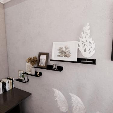 Imagem de Kit 4 Prateleira Metal Quarto Flutuante Aço Sala Preto 60Cm