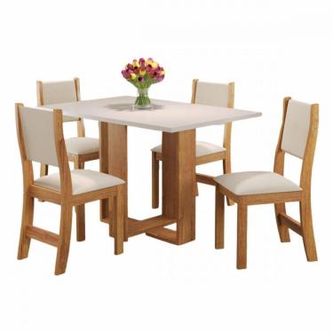 Imagem de Mesa Milani Com 4 Cadeiras Sol Viero Mel / Amêndoa / Off White