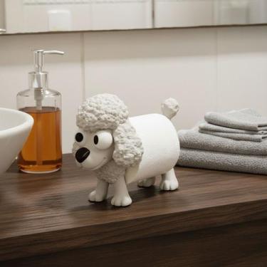 Imagem de Suporte para papel Cachorro Poodle fofo decorativo Porta Papel banheir