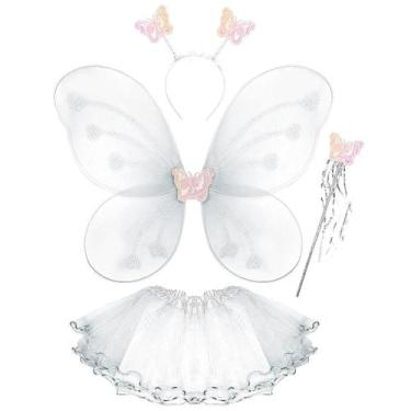 Imagem de Kit Fantasia Borboleta Fada Infantil Asa Varinha Tiara Saia Resistente