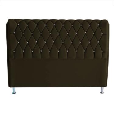 Imagem de Cabeceira para Cama Box Londres Casal 140 cm Suede Capitonê Botão de Strass Marrom Do L...
