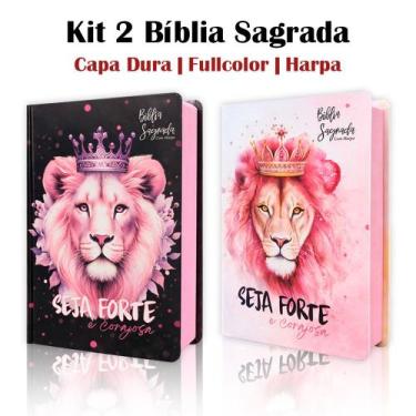 Imagem de Kit 2 Biblias Sagrada Letra Gigante Luxo Popular - Seja Forte e Corajo