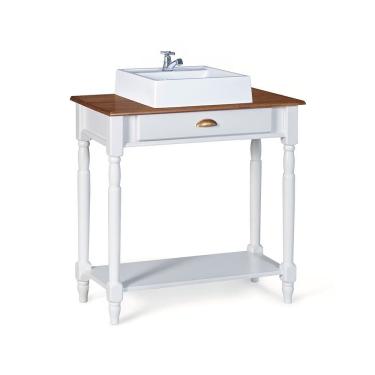 Imagem de Bancada Aparador Mini Lavabo 1 Gaveta e Prateleira com Cuba Linz Móveis - Branco/Imbuia Glazer