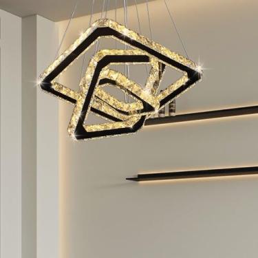 Imagem de diisunbihuo Lustre De Cristal Moderno Diisunbihuo, Luminária Pendente Quadrada Led, 8/12/16" Em Branco Quente (Quadrado 20/30/40)