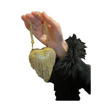 Imagem de Bolsa De Ombro Mini De Luxo Feminina Com Coração De Strass E Diamantes