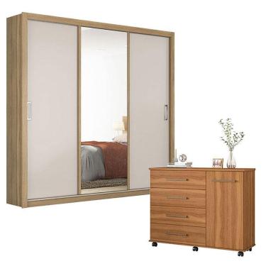 Imagem de Cômoda Flora e Guarda Roupa Casal Residence Amêndola Off White - Demóbile