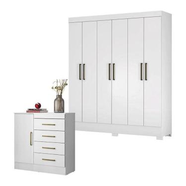 Imagem de Cômoda Montevidéu e Guarda Roupa Casal Verso Branco - Demóbile