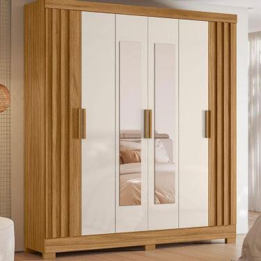 Imagem de Guarda Roupa Casal Ambiente Valença 6 Portas Freijó Off White com Espelho – Moval