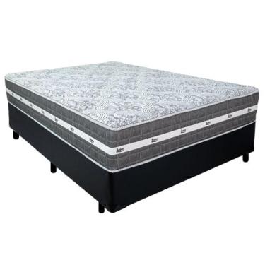 Imagem de Cama Box Casal Sintético + Colchão Anjos Black Graphite Molas Ensacada