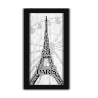 Imagem de Quadro Decorativo Paris Torre Eiffel com Frases em Francês Retangular 60CM em Madeira p...