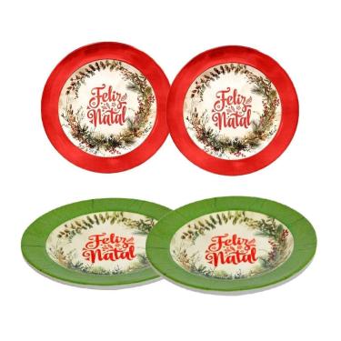 Imagem de Conjunto 4 Pratos Feliz Natal Em Melamina Para Jantar 25cm