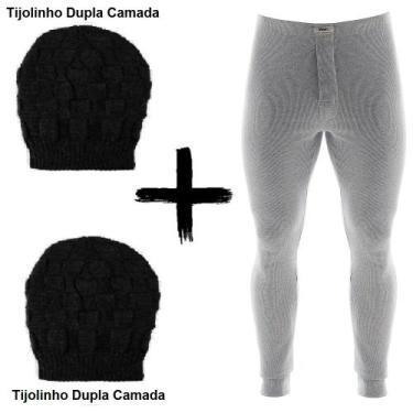 Imagem de Kit Combo Inverno Ceroula Mash Minhocão Algodão + 2 Toucas, Touca pret