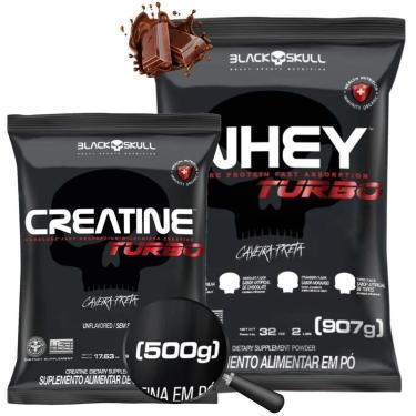 Imagem de Kit Whey Protein Turbo Refil 907g Creatina Turbo Refil 500g Sem Sabor Suplementos Black Skull-Unissex