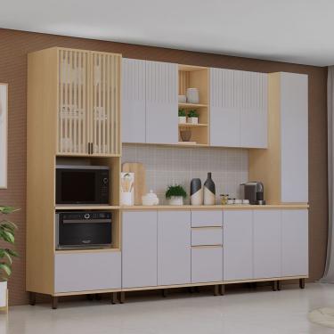Imagem de Cozinha Completa 6 Pçs Espaço Micro-ondas E Tampo 310cm Aur Carvalho-cinza Cristal