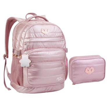 Imagem de Kit Mochila e Estojo Juvenil Bolso Notebook Lorena - Seanite, Rosa