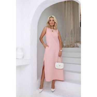 Imagem de Vestido Thati Gutierrez Midi Viscolinho com Fenda e Bolso, Rosa claro,