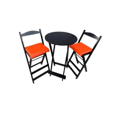 Imagem de Jogo De Bistrô Dobrável Mesa Com 2 Banquetas Para Bar preto estofado l