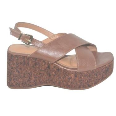 Imagem de Sandália Feminina Plataforma Tiras Cruzadas Vizzano, Marron, 37