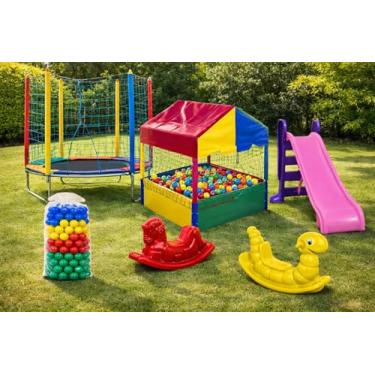 Imagem de Cama Elástica Pula Pula 1,40m Piscina de Bolinha pequena 1,00m 500 Bolinhas coloridas Escorregador Médio Gangorra 1 Lugar