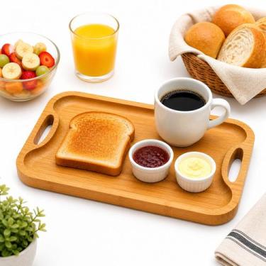 Imagem de Petisqueira Retangular Bandeja De Bambu C/ Alças Sustentável - Kadê