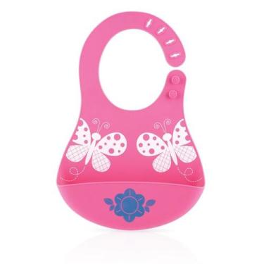 Imagem de Babador Impermeável 100% Silicone Com Porta Migalhas Rosa / Azul Baby 
