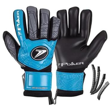 Imagem de Luva de Goleiro Poker Ortho Vulcan 3 com Talas, Azul, 10