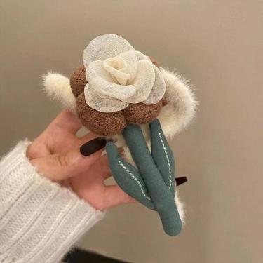 Imagem de Presilha De Cabelo De Pelúcia Estilo Tubarão Outono Inverno Com Flor E