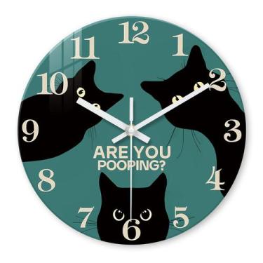 Imagem de XNM Relógio de Parede de Vidro com Gato Preto Fofo 12 polegadas, Alime