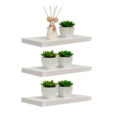 Imagem de Kit 3 Prateleiras 30 x 20cm Branco Espessura 25mm Suporte Invisível