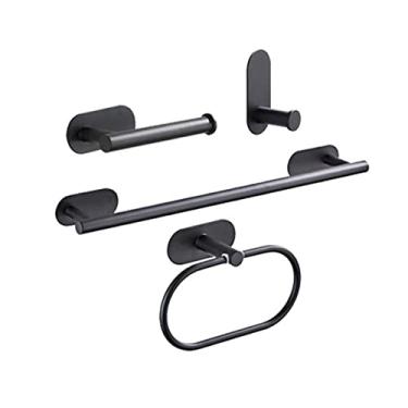 Imagem de Suporte de papel higiênico dourado preto ganchos de toalha acessórios de banheiro conjuntos de ferragens de banheiro de montagem em parede de quarto de aço inoxidável, A61845B