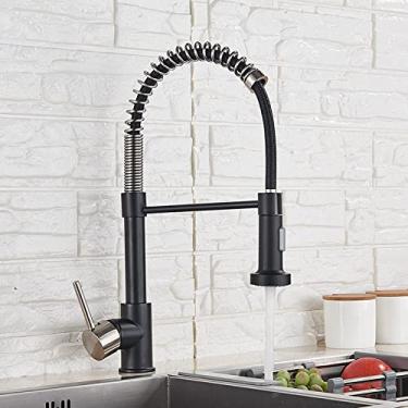 Imagem de Torneira de cozinha de níquel escovado pull down torneira misturadora de água de cozinha rotação de 360 ​​graus torneiras de pia de cozinha torneira de água quente e fria, preto e níquel, china