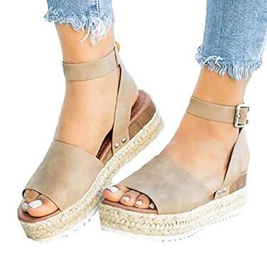 Imagem de Sandálias femininas elegantes para verão, moda feminina peep toe plataformas plataformas sandálias sapatos sandálias, Caqui, 9