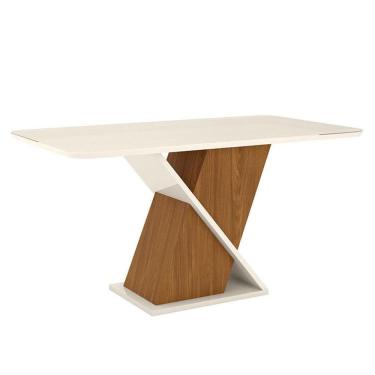 Imagem de Mesa de Jantar Fiorella 160 cm Tampo Arredondado com Vidro Nature Off White - Henn
