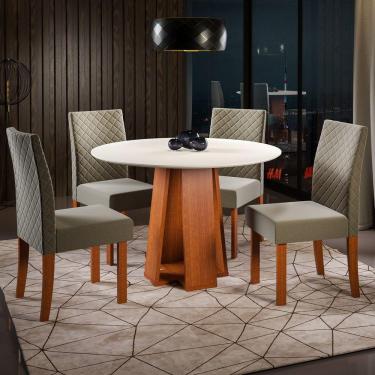 Imagem de Conjunto Sala de Jantar 1 Mesa Redonda com 4 Cadeiras Beatriz Espresso Móveis Cherry/Off White Espresso Móveis