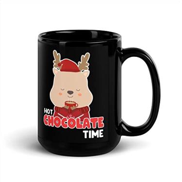 Imagem de Hot Chocolate Reindeer Black Glossy Mug