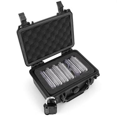 Imagem de CASEMATIX Caixa de moedas classificada compatível com 15+ placas de moedas NGC ou PCGS ou moedas, caixa de armazenamento de moedas à prova d'água com espuma personalizável caberá na maioria dos suportes de moedas para colecionadores, inclui cadeado