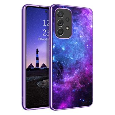 Imagem de GUAGUA Compatível com Samsung Galaxy A53 5G Capa 6,5 polegadas que brilha no escuro Noctilucente Luminoso Espaço Nebulosa Slim Fit Capa protetora anti-arranhões para Galaxy A53, Nebulosa Azul