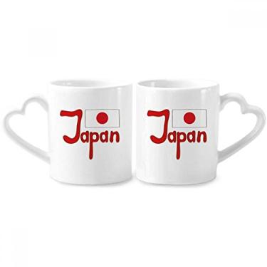 Imagem de Conjunto de canecas de porcelana para casais, bandeira nacional do Japão, padrão vermelho, coração