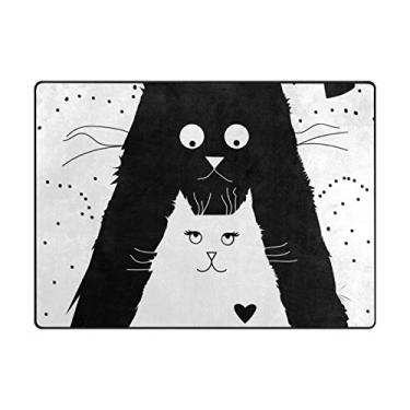 Imagem de My Little Nest Tapete de área preto gato branco leve antiderrapante tapete macio 4'10" x 6'8", esponja de memória interior ao ar livre tapete para sala de jantar quarto escritório cozinha