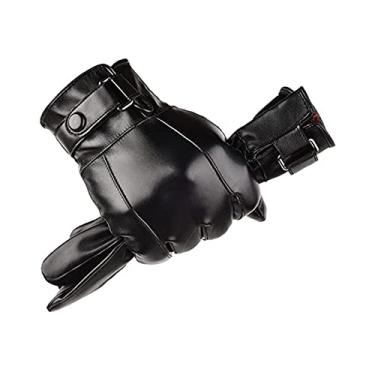 Imagem de Luvas masculinas de couro PU, luvas de negócios com tela sensível ao toque, luvas de ciclismo forradas com lã térmica