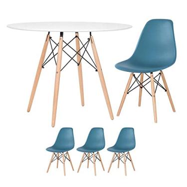 Imagem de Loft7, Kit - Mesa redonda Eames 100 cm branco + 3 cadeiras Eiffel Dsw Turquesa