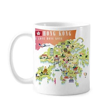 Imagem de I Love Hong Kong Mapa China Localização Caneca Cerâmica Café Porcelana Talheres