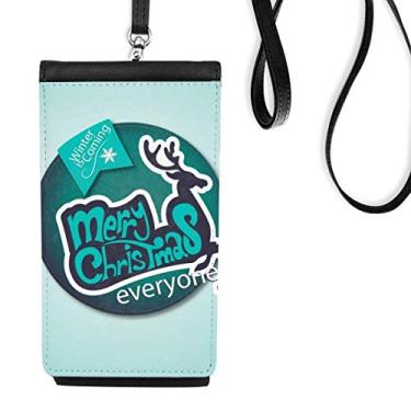 Imagem de Bolsa carteira para celular com ilustração de rena azul Merry Christmas bolso preto