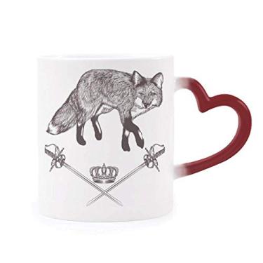 Imagem de Caneca de grés com coroa de espada de raposa, estilo barroco, sensível ao calor, muda de cor vermelha