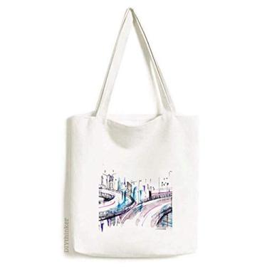 Imagem de Bolsa de lona moderna com arranha-céus Overpass bolsa de compras casual