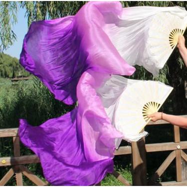 Imagem de PAYNAN 1 par de véus clássicos para fãs de dança do ventre branco e vertical, gradiente