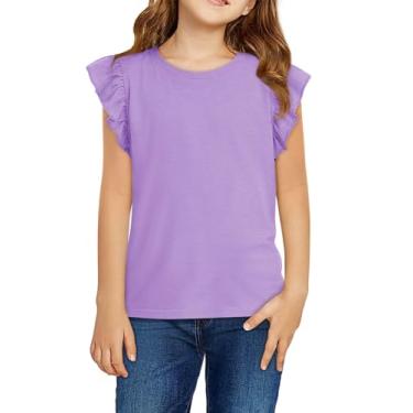 Imagem de Zwurew Regatas para meninas 2024 manga babados gola redonda verão sólido meninas moda camisetas camisetas roupas 5-14 anos, Roxa, 13-14 Anos